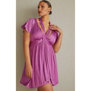 NWT By Anthropologie Deep V Neck Vibrant Mini Dress Womens 12 Purple